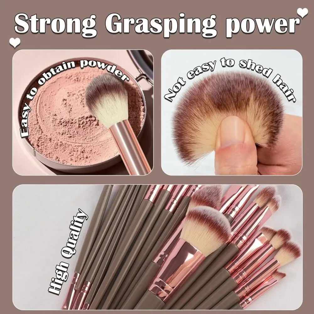48Pieces Brown Professional Premium Synthetic Make up Brushes With Makeup Sponge